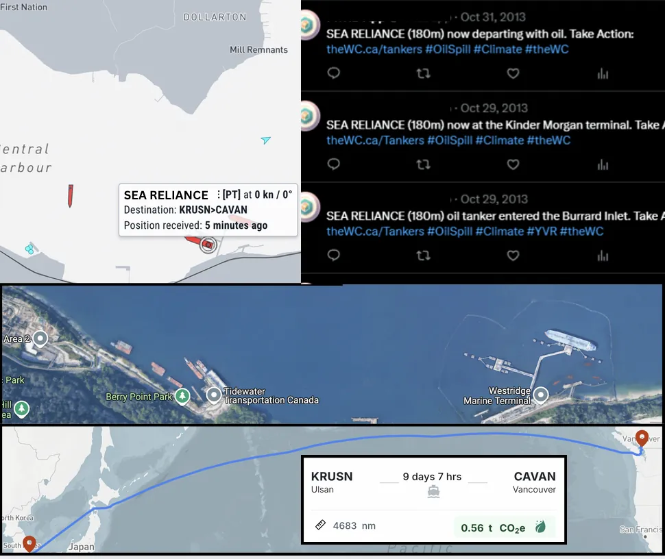 The Tanker Tracker app showing live shipping traffic.